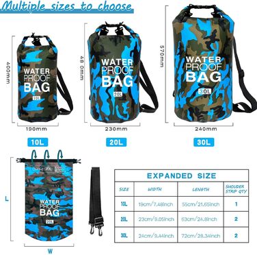 Водонепроникна сумка-мішок Dry Bag 10L/20L з регульованим плечовим ременем для плавання, рафтингу, кемпінгу, риболовлі, катання на човні, піших прогулянок та каякінгу (Світло-блакитний, 10L)