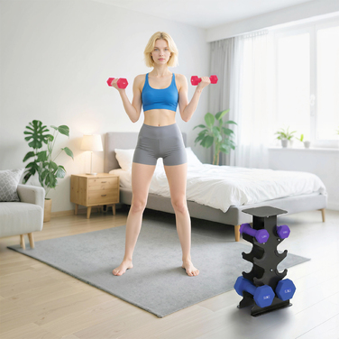 Набір гантелей 3 пари, короткі гантелі з підставкою для зберігання, неслизькі ручки, 1-5 кг, шестигранні
