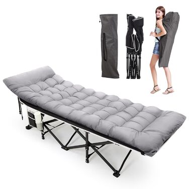 Ліжко-розкладачка Warmiehomy XXL з матрацом для дорослих, гостьове ліжко, широке, міцне, для кемпінгу, відпочинку, офісу, саду, сіре, з матрацом