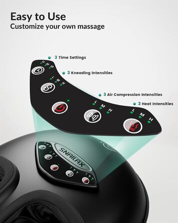 Електричний масажер для ніг Snailax з підігрівом та Shiatsu, функція компресії та автоматичне вимкнення, чорний