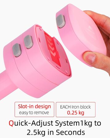 Набір гантелей Abahub 4-в-1, регульовані штанги для дому, фітнесу та силових тренувань. Ідеально для жінок та початківців, рожеві гантелі 1-2.5 кг (2 шт.)