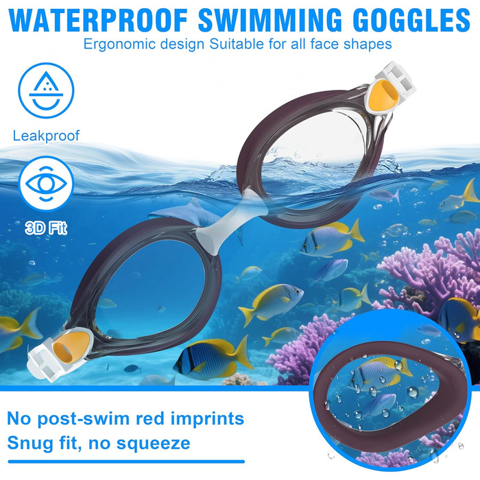 Маска для плавання Schwibrille унісекс, антизапітніюча, водонепроникна, з UV-захистом для жінок та чоловіків (M, PLYL)