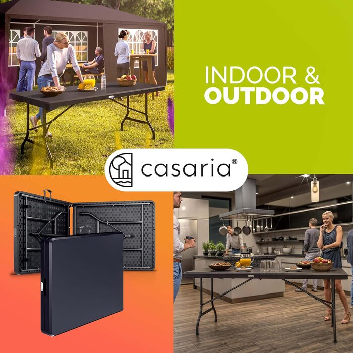 Стіл садовий розкладний Casaria® 183x76 см, пластик, 8 осіб, для саду, тераси, кемпінгу, балкону, буфетний стіл, антрацит