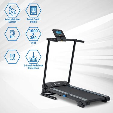 Capital Sports Pacemaker F60: Складаний біговий тренажер з широкою біговою зоною, тихий та самозмащуваний, з пульсометром та Bluetooth, чорний