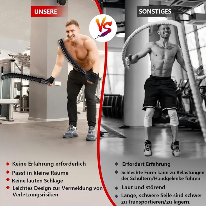 Битва мотузок: 2 шт. для кардіотренувань та силових вправ. Безшумні, портативні, для використання на вулиці