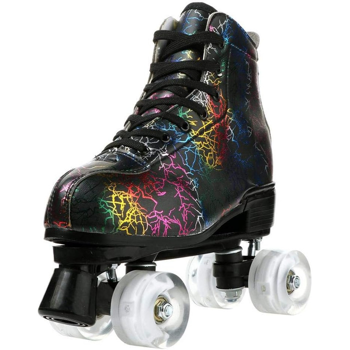 Роликові ковзани унісекс Double Raw з підсвічуванням, класичні високі черевики з PU шкіри, 4 колеса, для початківців, жіночі, чоловічі, дитячі, для залу та вулиці, чорний, розмір 39