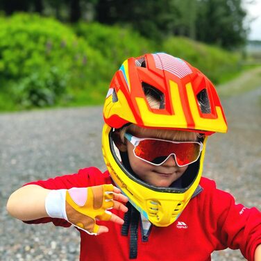 Шолом ROCKBROS дитячий інтегрований велосипедний, Fullface знімний захист підборіддя, BMX, MTB, Downhill, помаранчевий, розмір M