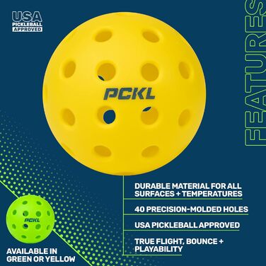 PCKL Optic Speed Піклбол м'ячі для гри всередині та на вулиці, жовті, відповідають стандартам USAPA