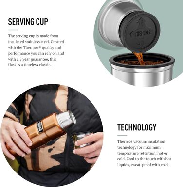 Термос Thermos Stainless King 470 мл багатоцільовий, оригінальний стиль, для подорожей і щоденного використання, ізольована пляшка або термокружка