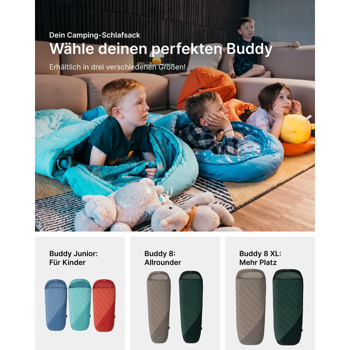 Дитячий спальник Qeedo Buddy Junior для кемпінгу (10-25°C) - 3 сезони, до 140 см (Синій кит)