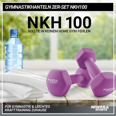 Гантелі Miweba Sports NKH100 неопренові 2x5 кг, рожеві, шестигранні, набір для фітнесу, силових тренувань, короткі гантелі, професійна якість