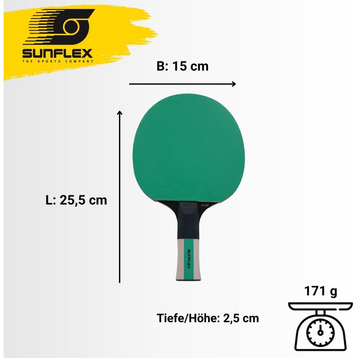 Sunflex Color COMP G40 професійна ракетка для настільного тенісу з анатомічною ручкою, ITTF сертифікований зелений наклад, для досвідчених гравців