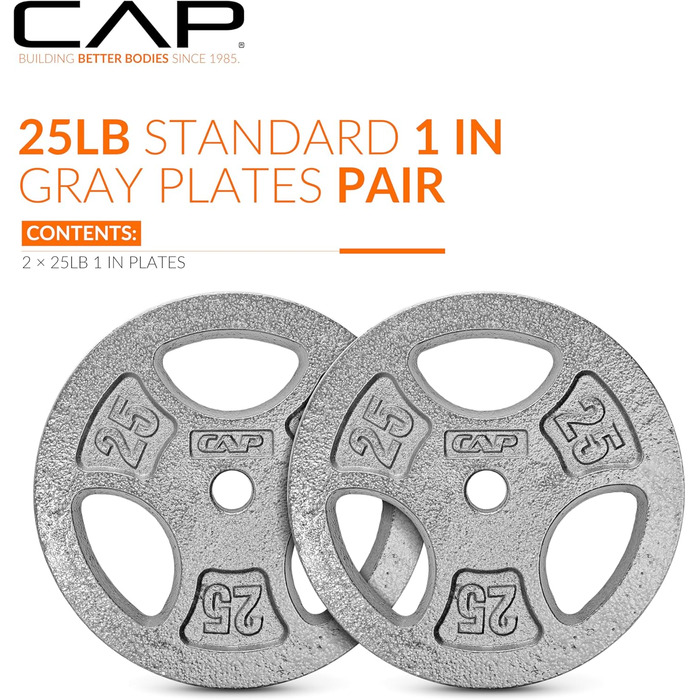 Стандартні диски для штанги CAP Barbell, 2,5 см, 11,3 кг, сірі, 2 шт.