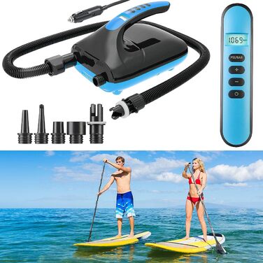 Електрична повітряна помпа для SUP-дошок та човнів AGT, 500 л/хв, з 6 насадками, для надувних човнів та SUP
