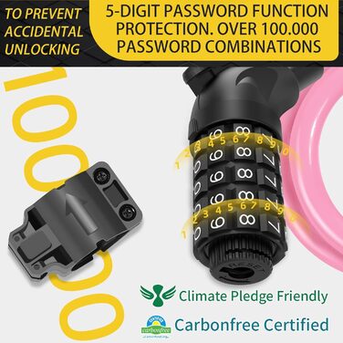 Замки для велосипеда з кодом 12 мм/120 см, кабельний замок від крадіжок з 5-значним кодом, вологостійкий замок-кабель для велосипеда, електровелосипеда, дитячої коляски, драбини (Чорний) (Рожевий)