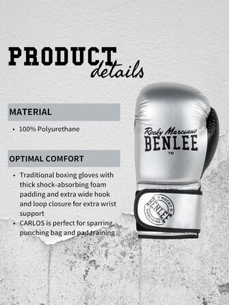 Боксерські рукавички BENLEE Carlos з екошкіри, 06 oz, срібно-чорні
