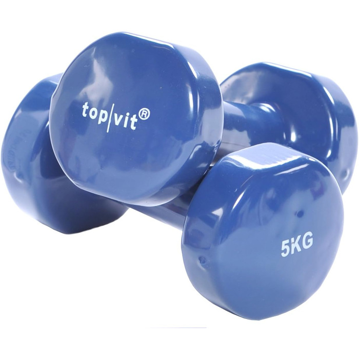 Гантелі top | vit® 2x5 кг, чавун, вінілове покриття, для чоловіків, жінок і літніх, середньо-сині, набір з двох