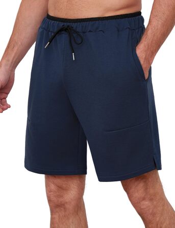 Чоловічі спортивні шорти Soer Activewear з кишенями та блискавкою, бавовняні шорти для бігу та відпочинку, темно-сині (L)