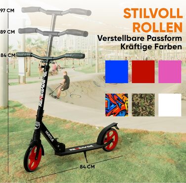 Дитячий ролер Hurtle Roller Kinder 10, складний, регульована висота 84-98 см, для дітей та дорослих, з підставкою, ремінь для перенесення, до 100 кг (чорний)