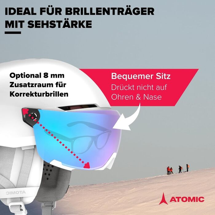 Гірськолижний шолом ATOMIC Savor Visor Stereo з візором, максимальне поглинання ударів, система вентиляції Aircon, дзеркальне покриття, білий, розмір 51-55