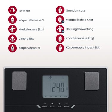 Ваги-аналізер Tanita BC-401 з Bluetooth, аналіз складу тіла, фітнес-додаток, визначення метаболічного віку, чорні, 3 роки гарантії