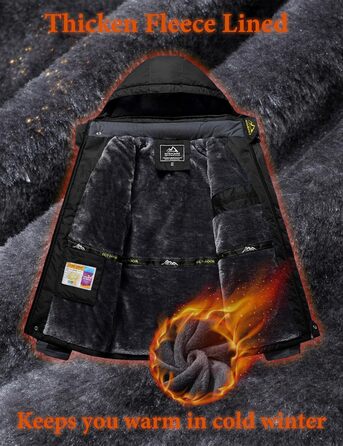 Чоловіча флісова куртка MAGCOMSEN на зиму: тепла, водонепроникна, з капюшоном для туризму та кемпінгу (чорний, L)