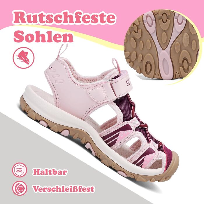 Сандалі Mishansha закриті для дівчаток, літні трекінгові, дитячі, дихаючі, розмір 25 EU, рожеві