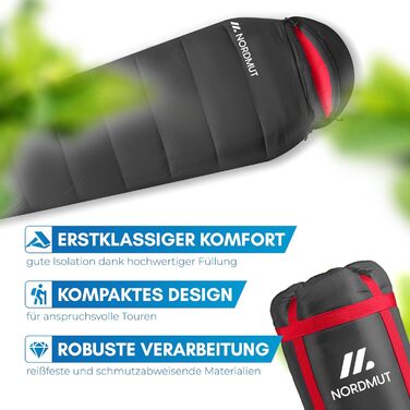 Сплячий мішок NORDMUT® для дорослих – компактний та ультралегкий (900/1500г) – для 3 сезонів (250 GSM) та літній (100 GSM) – спальний мішок-кокон для кемпінгу, відпочинку на природі та фестивалів (сірий, спальний мішок для 3 сезонів)