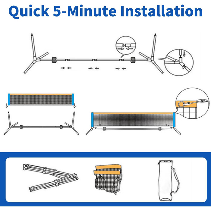 Набір для піклболу: сітка, 2 ракетки, 8 м'ячів, сумка - для дітей та початківців