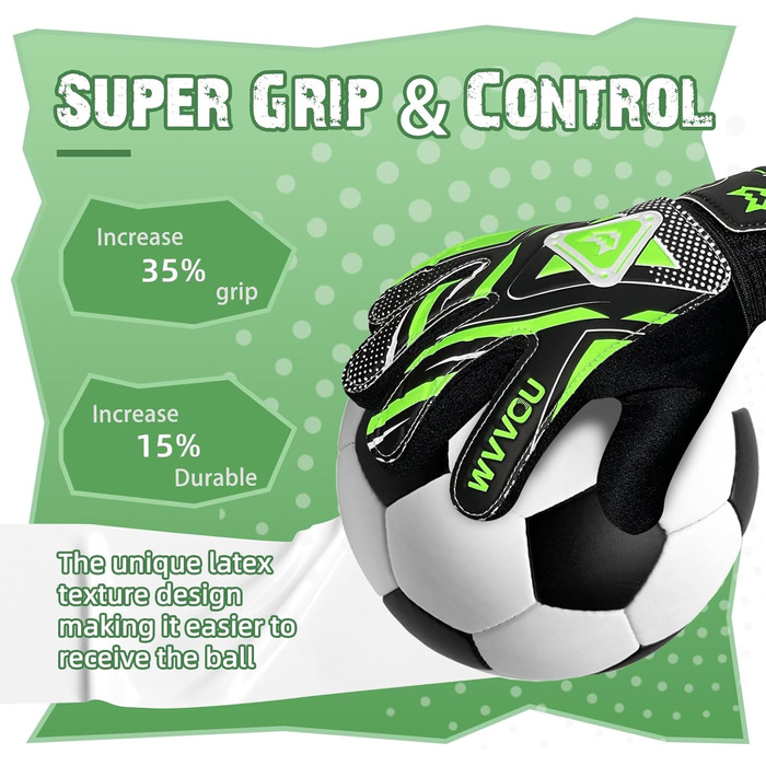Воротарські рукавички WVVOU для дітей та підлітків, футбольні, з подвійним захистом, зручні, зелені