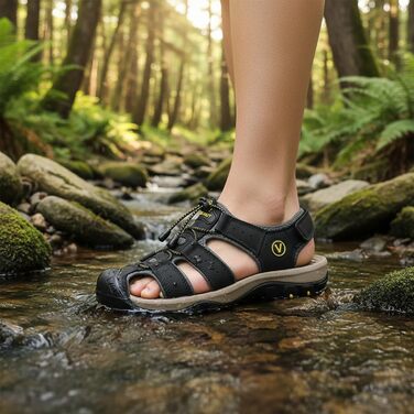 Чоловічі сандалі FLARUT для туризму, піших прогулянок та пляжу. Шкіряні трекінгові сандалі, спортивні літні кросівки 43 EU, чорні