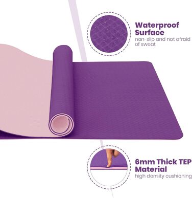 Килимок для йоги Narwhal TPE, 190x80 см, антиковзаючий, фіолетовий/рожевий