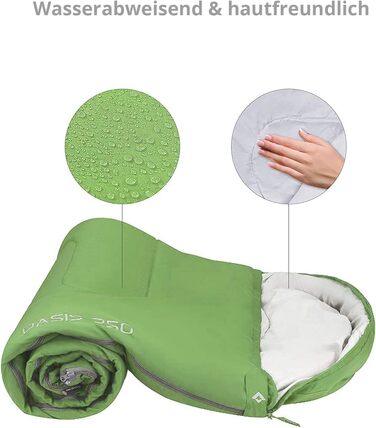Спальний мішок KingCamp Oasis 250 - літній, для кемпінгу та відпочинку на природі, зелений, довжиною 2.2м, шириною 2.2м, температура комфорту -3°C