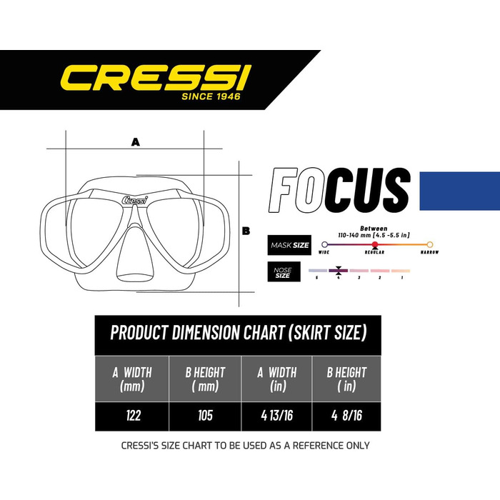 Маска для підводного плавання Cressi Focus з регульованим трубкою, для дорослих і дітей, сумісна з коригуючими лінзами від –1.00 до –8.00, водовідштовхувальна, прозоро-аквамаринова