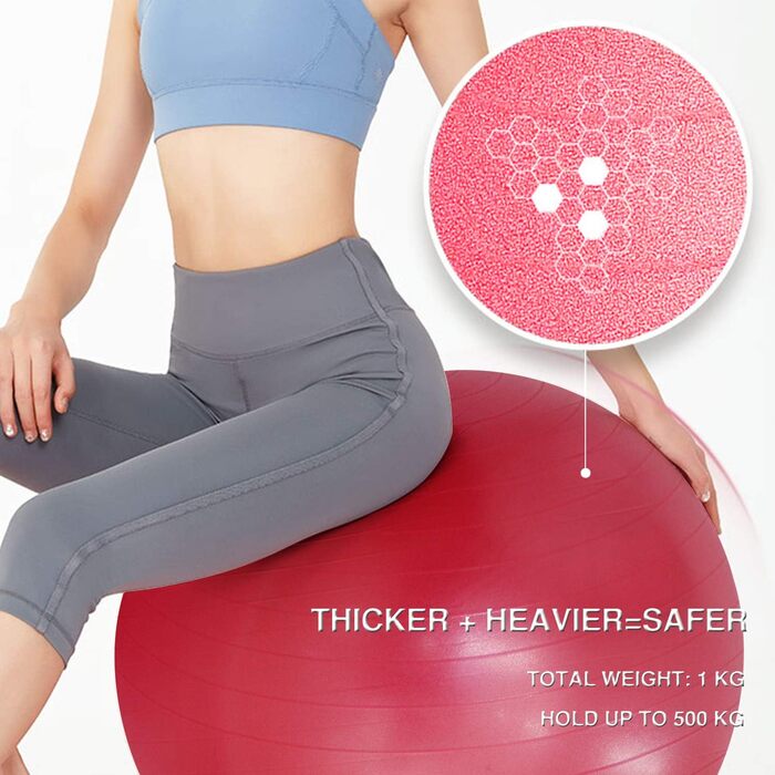 Гімнастичний м'яч Enjoy Fit 65 см анти-вибуховий, до 500 кг, з насосом, для пілатесу, йоги, фітнесу, домашнього спортзалу та офісу, червоний