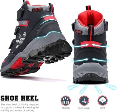 Дитячі зимові черевики ASHION: теплі, водонепроникні, для сноубордингу та трекінгу, розмір 32 EU, чорно-червоні