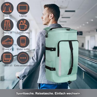 Спортивна сумка JiangLin 45L з відділенням для взуття та мокрих речей, велика дорожня сумка для жінок та чоловіків, рюкзак-трансформер для подорожей, спорту, фітнесу, плавання (зелена)