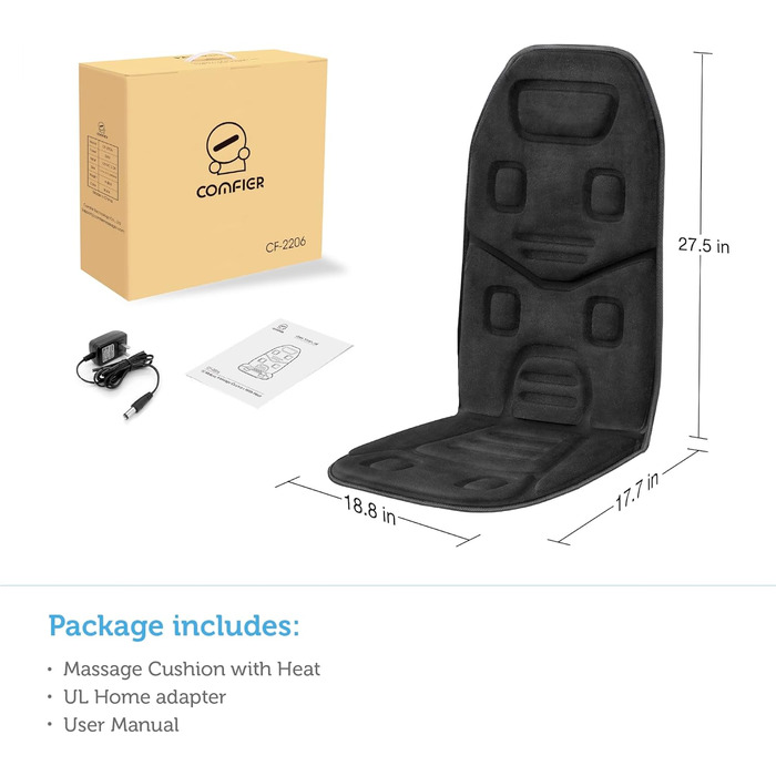Масажне сидіння Comfier з підігрівом - 10 вібраційних моторів, масажер для крісла, масажна підстилка для спини, подарунок для чоловіків/жінок/мами/тата