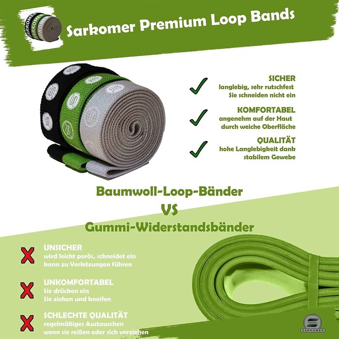 Набір фітнес-гумок Sarkomer Pilates 3 шт. з бавовни | Фітнес-гумки | Терапевтичні гумки для вправ | Гумки для підтягувань