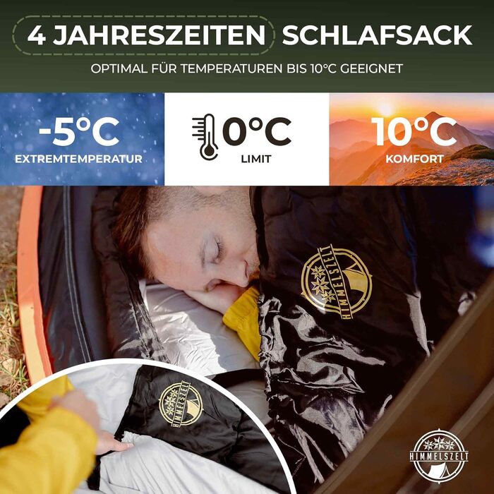 Спальний мішок HIMMELSZELT 4 сезони -5°C до +10°C, 220x85см, водонепроникний, DRYSHIELD, для кемпінгу, туризму, риболовлі, чорно-синій