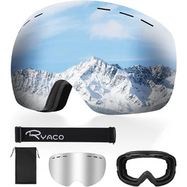 Снігові окуляри Ryaco для сноуборду та лиж, 100% UV-захист, антитуманне покриття, OTG, сферичні, для носіння з окулярами, ударостійкі, срібні