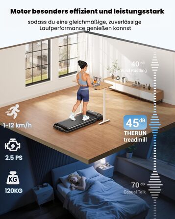 Біговий тренажер THERUN для дому, складаний, тихий, з ручною нахилом 10% та LED-дисплеєм, швидкість до 10 км/год, подвійна амортизація, стіл для бігу, для дому та офісу