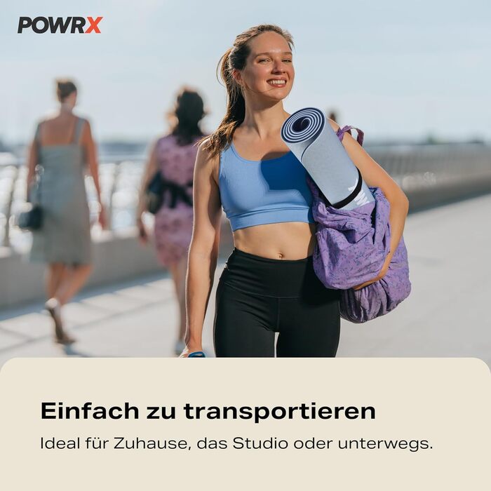 Йога-мат PowrX, екстра широкий, нековзкий, для йоги, пілатесу та фітнесу, гіпоалергенний, синій