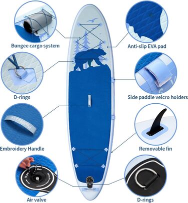 SUP Board EISBÄR надувний, 320x81 см, до 150 кг, комплект аксесуарів для початківців