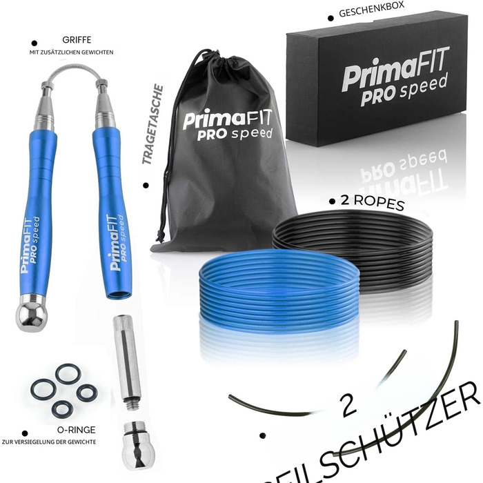 Скакалка для дорослих PrimaFIT з обтяженнями для фітнесу та боксу, синя