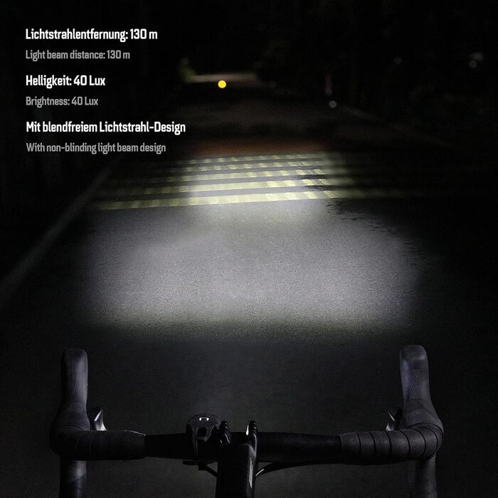 Набір велоліхтарів ADDVIEW, сертифікований StVZO, LED, IP65, водонепроникний - передній + задній ліхтар, USB Type-C, монтаж без інструментів, Twins