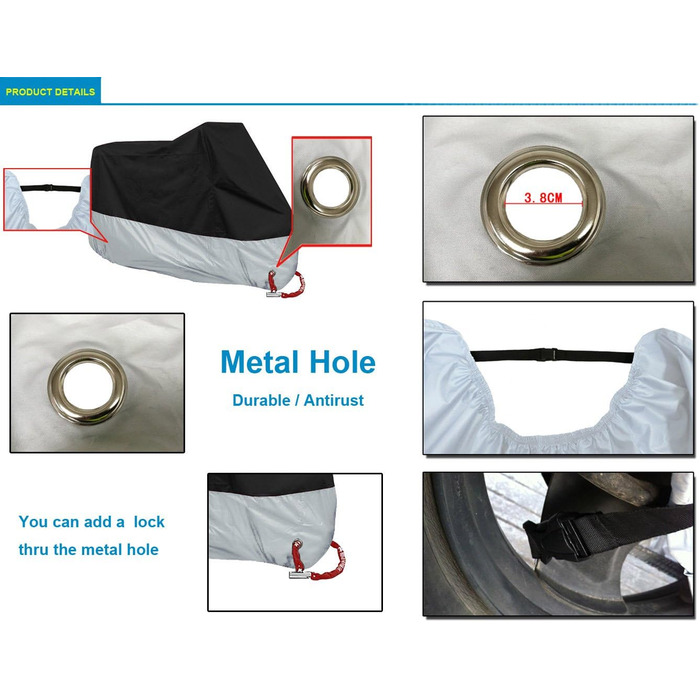 Чохол для мотоцикла 4XL, захист від пилу, дощу, сонця та UV-променів. Водонепроникний, з мішком для зберігання. Розмір 295x110x140 см. Чорний/Сріблястий.