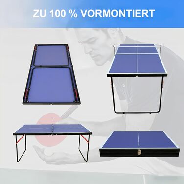 Стіл для пінг-понгу Muenfly з сіткою та набором ракеток – Outdoor/Indoor, складаний, з 2 ракетками та м'ячами, стабільний дизайн, синя ігрова поверхня, простий монтаж для дітей та дорослих