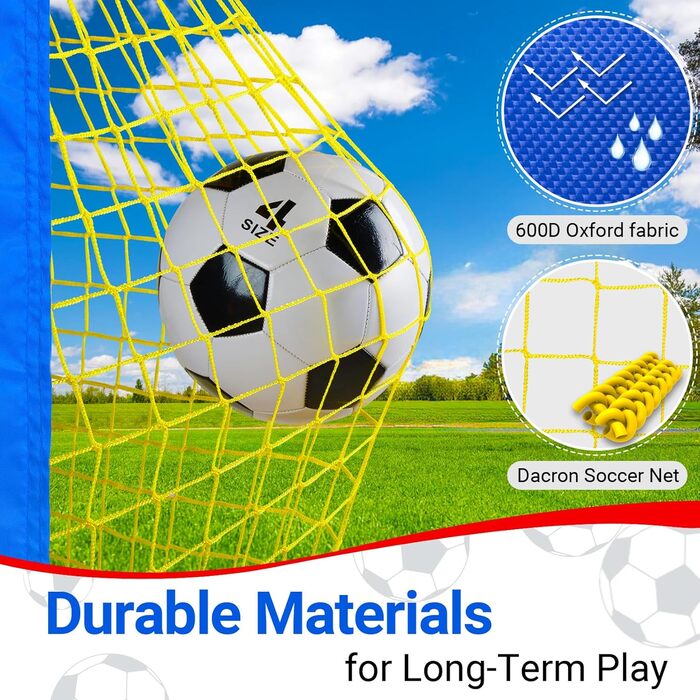 Ворота для футболу Dimples Excel Pop-Up – розкладні для дітей | Набір 1 або 2 шт. | Розміри 120x90 / 152x110 / 213x152 см | 3 кольори | З м'ячем, насосом, конусами та мішенню | Для саду та подарунка