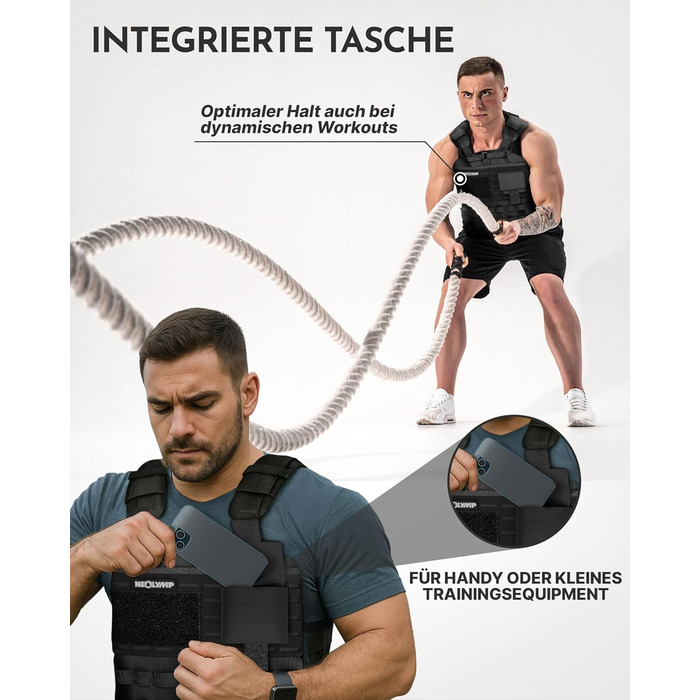 Вага для тренувань Neolymp – Унісекс вага для тіла – Жилет-платформа з кишенею – Не ковзає – Дихаючий та регульований – Обладнання для калістеніки – Вага для дому та тренажерного залу